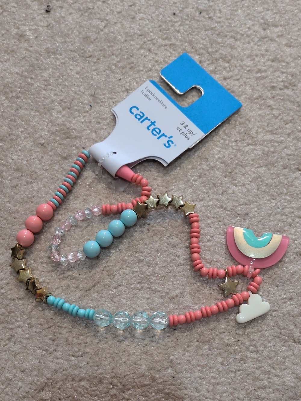 carter's Pink, Turquoise & Gold Rainbow and Cloud Beaded Necklace
